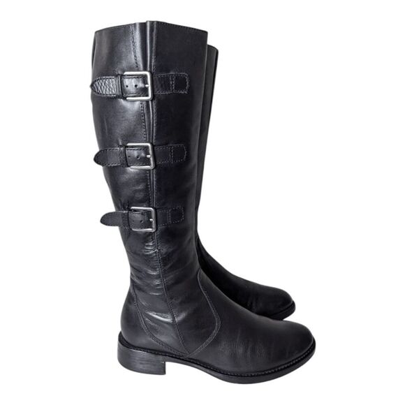 ECCO Hobart Tall Black Leather Riding Boot Size 38 - Picture 3 of 10